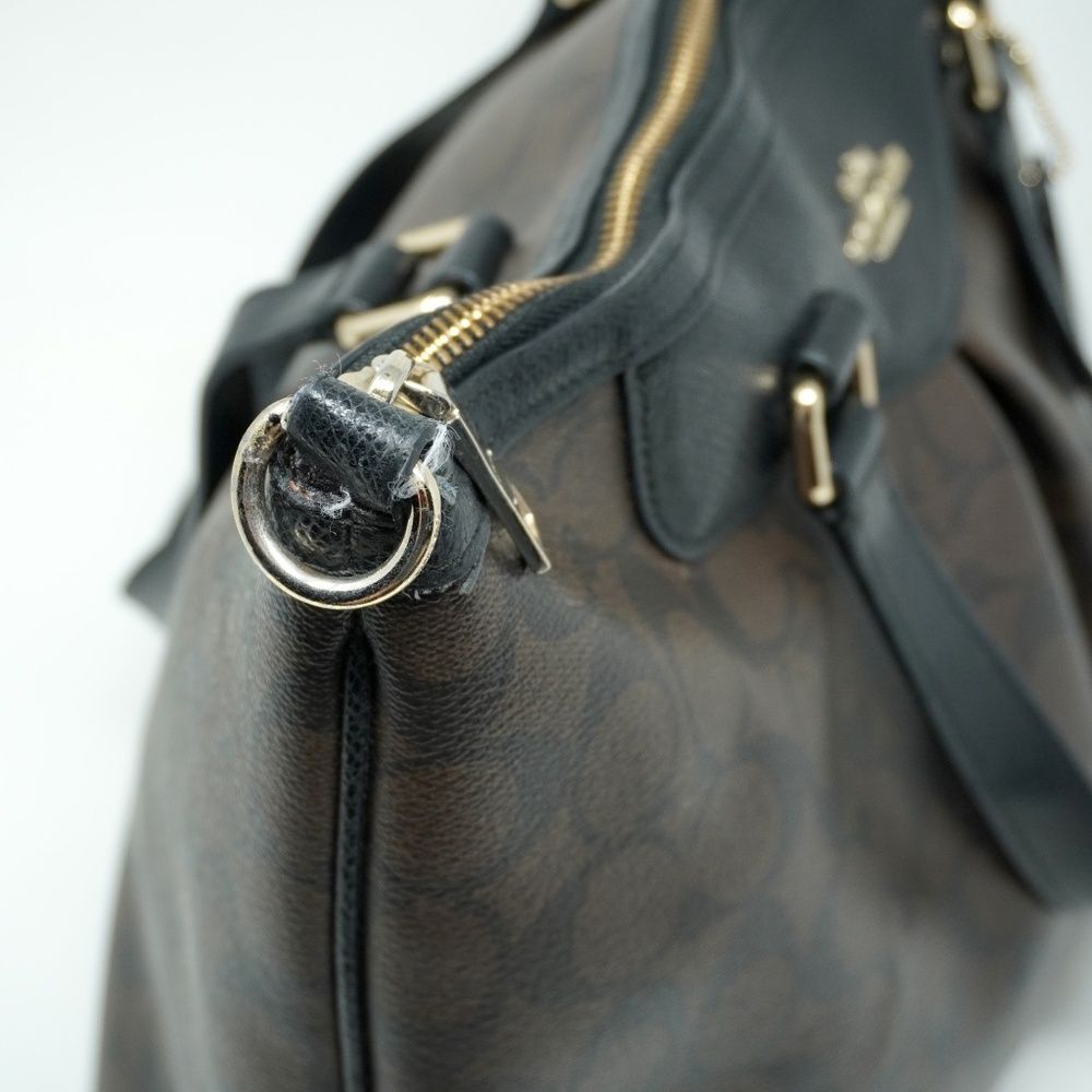 AUTHENTIC COACH PVC SIGNATURE LARGE SATCHEL BAG PURSE BROWN/BLACK - Picture 8 of 11